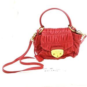PRADA Logo Shoulder Hand Bag Nappa Leather Red GHW Italy 78CA652